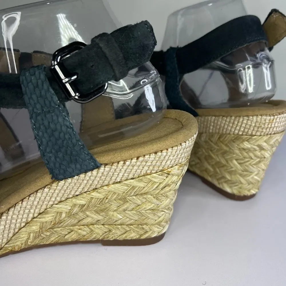 Gabor Leather/Suede Multi-Texture Snakeskin Blue Espadrille Wedges US 9 EU 40